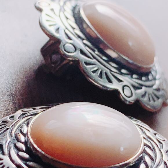 Signed Relios Carolyn Pollack Sterling Mother of Pearl MOP Clip On Earrings VTG - Picture 16 of 16